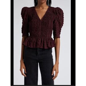 SEA Piero Puff Sleeve Seersucker Top size XS